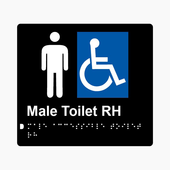 Male Accessible Toilet RH Braille Sign 200x180mm BLK #