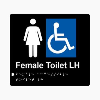 Female Accessible Toilet LH Braille Sign 200x180mm BLK #