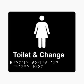 Female Toilet & Change Room Braille Sign 200x180mm BLK #