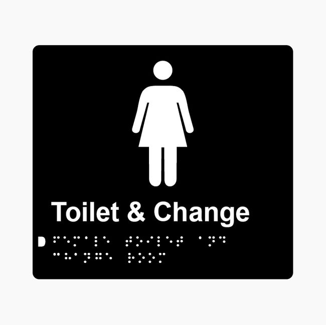 Female Toilet & Change Room Braille Sign 200x180mm BLK #