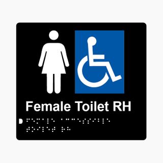 Female Accessible Toilet RH Braille Sign 200x180mm BLK #