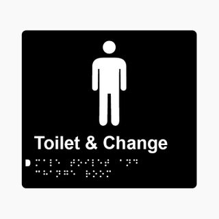 Male Toilet & Change Room Braille Sign 200x180mm BLK #