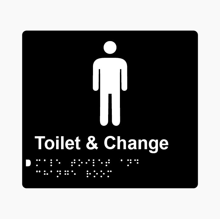 Male Toilet & Change Room Braille Sign 200x180mm BLK #