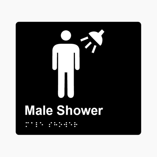 Male Shower Braille Sign 200x180mm BLK #