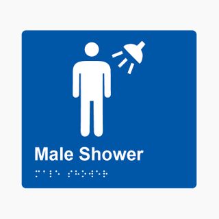 Male Shower Braille Sign 200x180mm BLU #