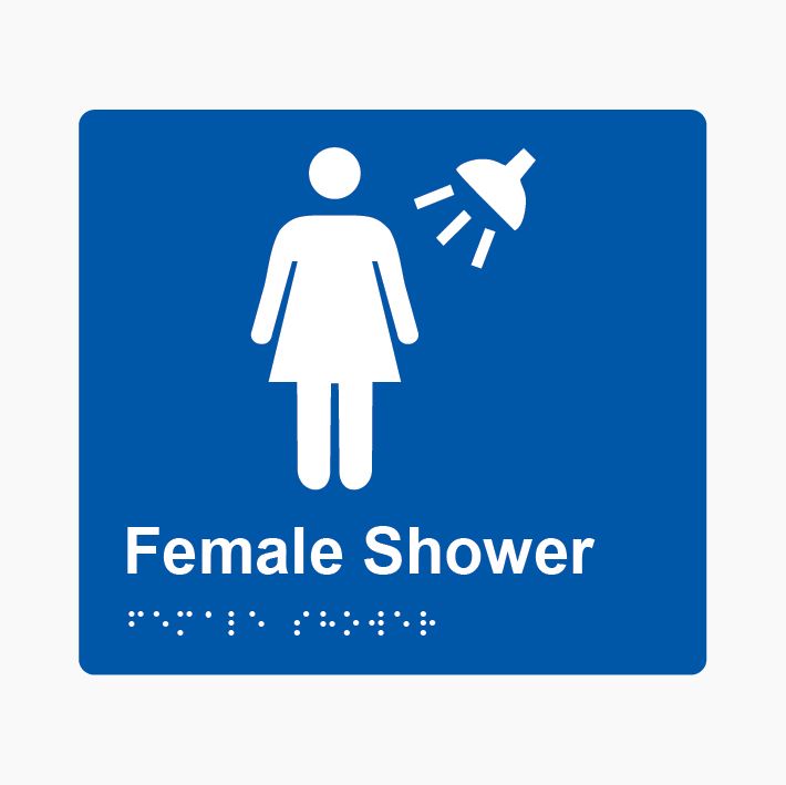 Female Shower Braille Sign 200x180mm BLU #