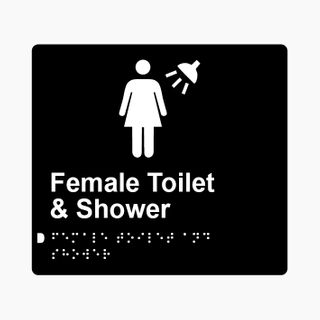 Female Toilet & Shower Braille Sign 200x180mm BLK #