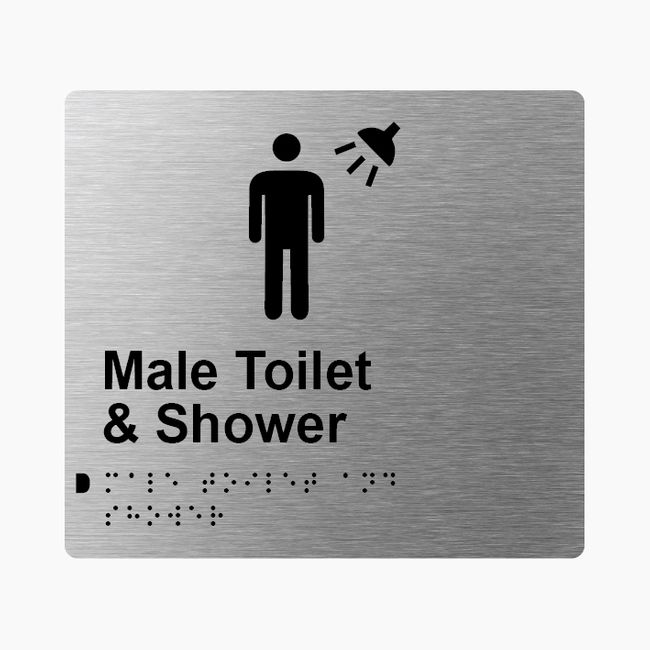 Male Toilet & Shower Braille Sign 200x180mm SSS #