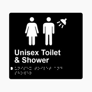 Unisex Toilet & Shower Braille Sign 200x180mm BLK #