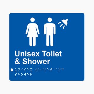 Unisex Toilet & Shower Braille Sign 200x180mm BLU #