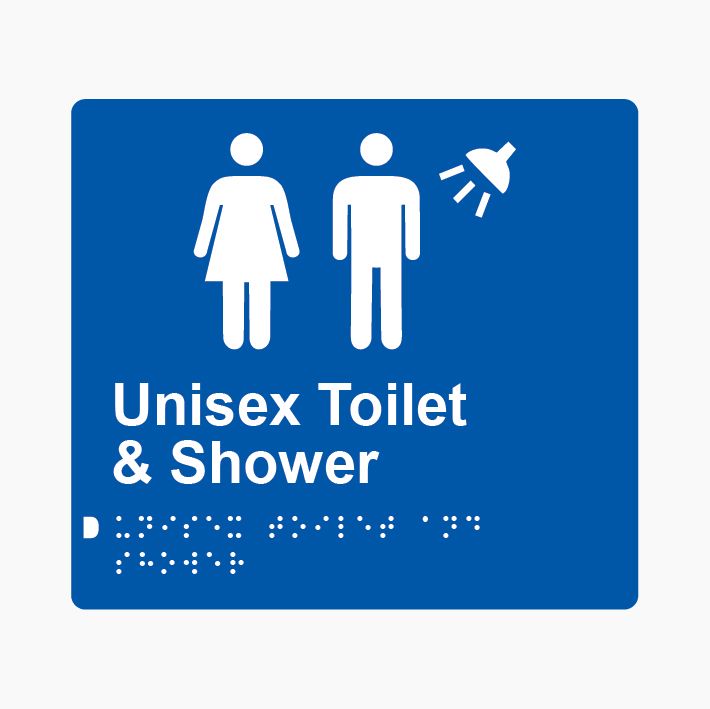 Unisex Toilet & Shower Braille Sign 200x180mm BLU #