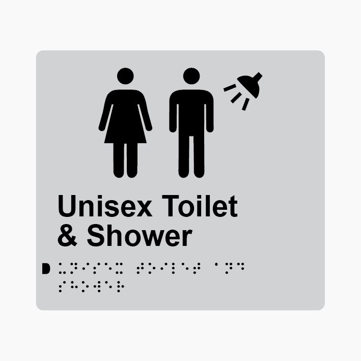Unisex Toilet & Shower Braille Sign 200x180mm SLV #