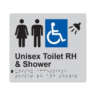 Unisex Accessible Toilet RH & Shower Braille Sign 200x180mm SLV