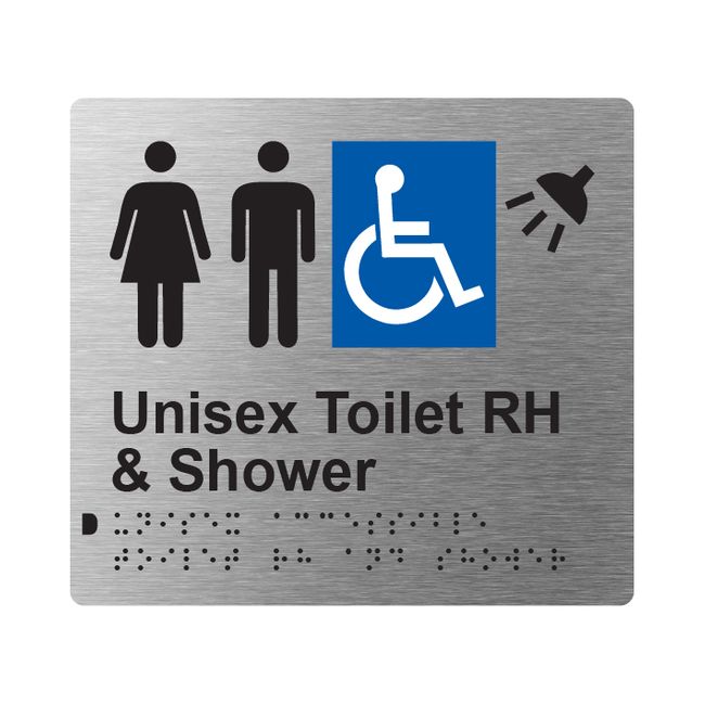 Unisex Accessible Toilet RH & Shower Braille Sign 200x180mm SSS #