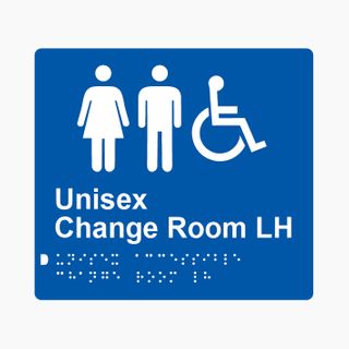 Unisex Accessible Change Room LH Braille Sign 200x180mm BLU #