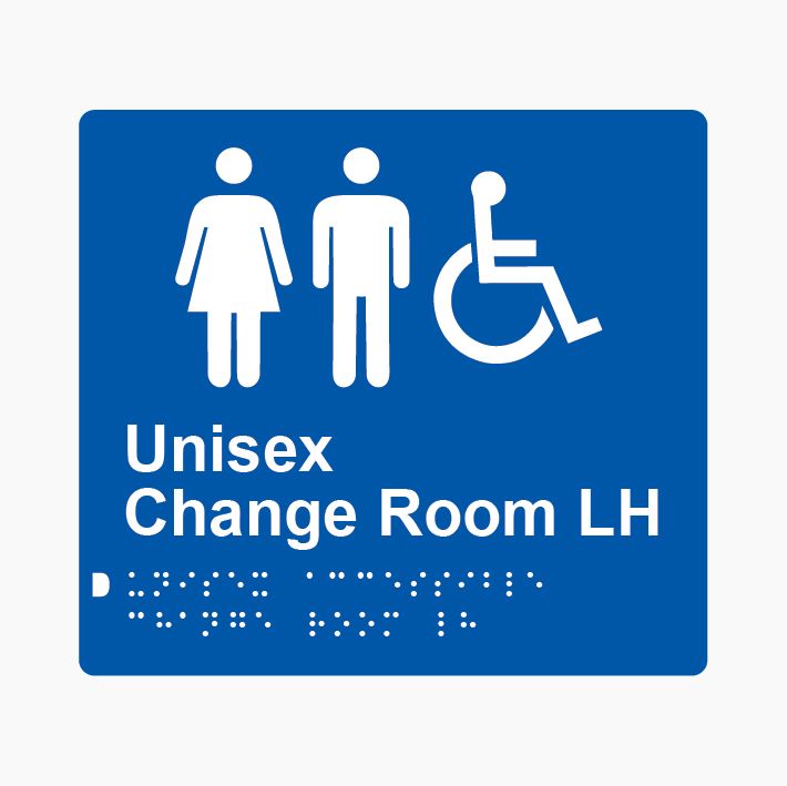 Unisex Accessible Change Room LH Braille Sign 200x180mm BLU #