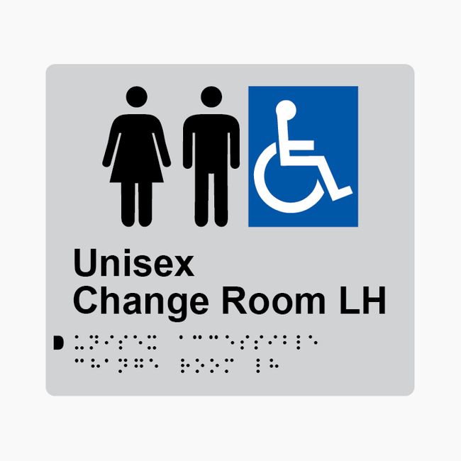 Unisex Accessible Change Room LH Braille Sign 200x180mm SLV #