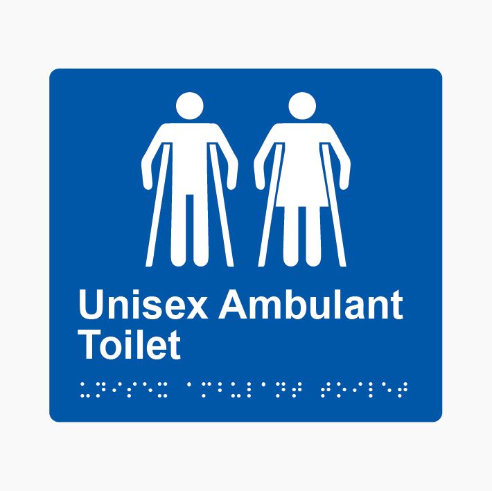 Unisex Ambulant Toilet Braille Sign 200x180mm BLU