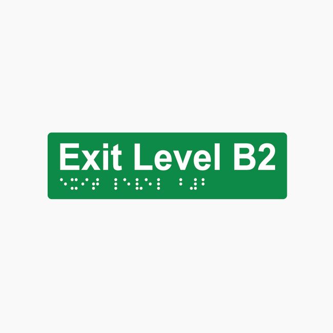Exit Level B2 Braille Sign 180x50mm GRN #