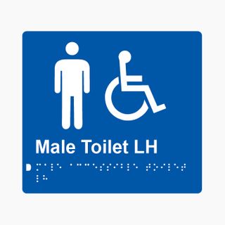 Male Accessible Toilet LH Braille Sign 200x180mm BLU #