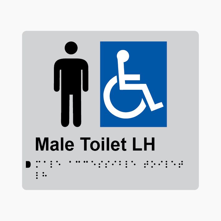 Male Accessible Toilet LH Braille Sign 200x180mm SLV #