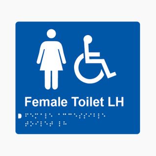 Female Accessible Toilet LH Braille Sign 200x180mm BLU #