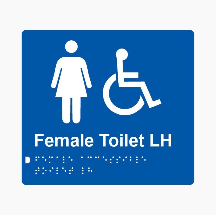 Female Accessible Toilet LH Braille Sign 200x180mm BLU #