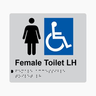 Female Accessible Toilet LH Braille Sign 200x180mm SLV #