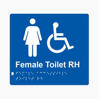Female Accessible Toilet RH Braille Sign 200x180mm BLU #