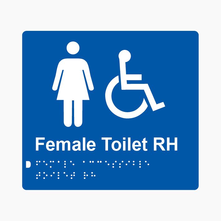 Female Accessible Toilet RH Braille Sign 200x180mm BLU #