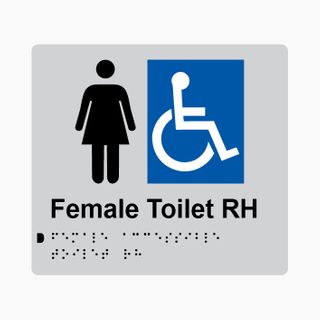 Female Accessible Toilet RH Braille Sign 200x180mm SLV #