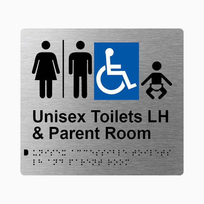 Unisex Accessible Toilets LH & Parent Room (Airlock) Braille Sign 200x180mm SSS #