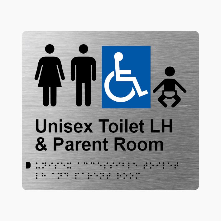 Unisex Accessible Toilet LH & Parent Room Braille Sign 200x180mm SSS #