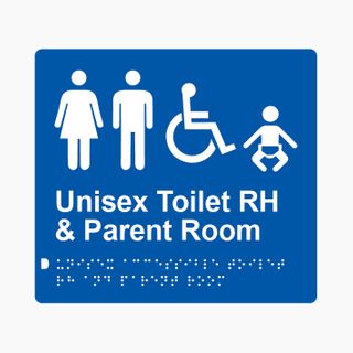 Unisex Accessible Toilet RH & Parent Room Braille Sign 200x180mm BLU