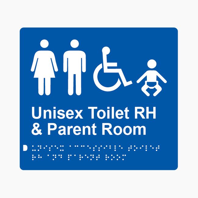 Unisex Accessible Toilet RH & Parent Room Braille Sign 200x180mm BLU