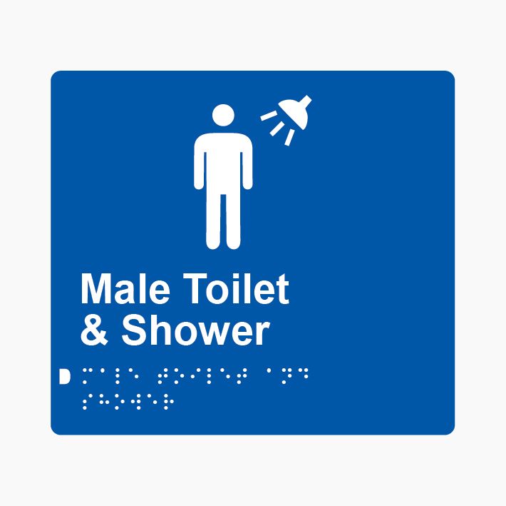 Male Toilet & Shower Braille Sign 200x180mm BLU #