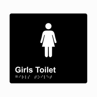 Girls Toilet Braille Sign 200x180mm BLK #