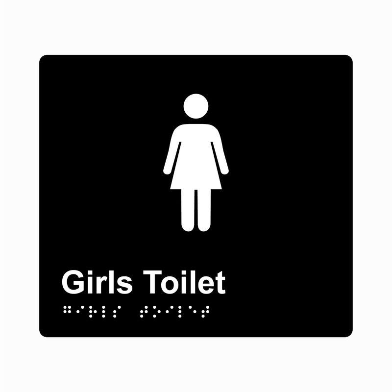 Girls Toilet Braille Sign 200x180mm BLK #