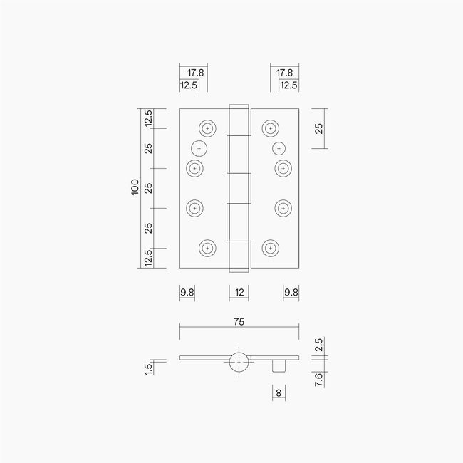 Button Tip Security Pin Hinge 100x75x2.5mm SSS