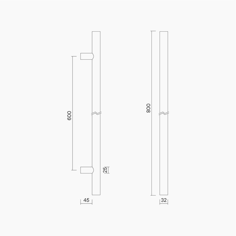 Round Section H-Pull BTB Handle 32 x 600 CTC x 800 OA SSS