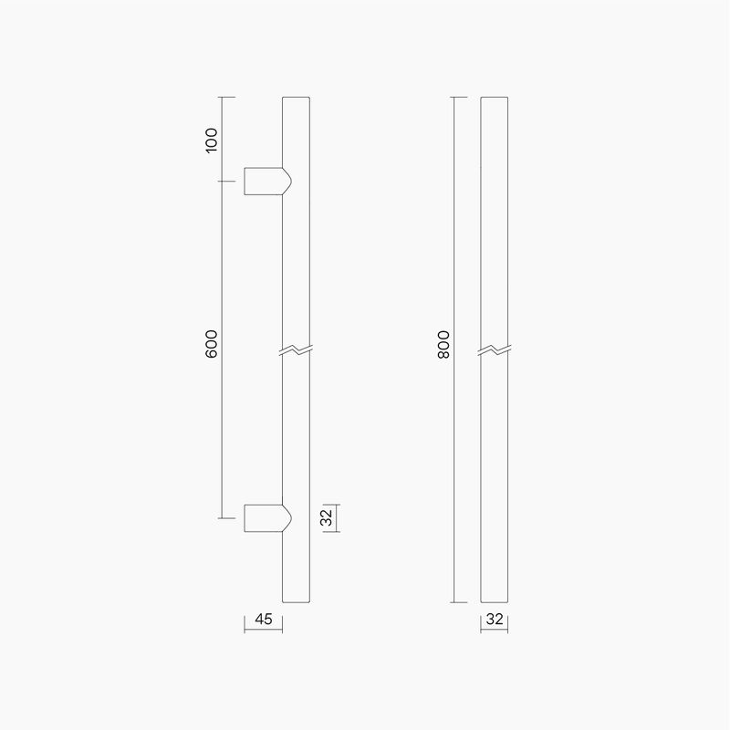 Round Section H-Pull BTB Handle 32 x 600 CTC x 800 OA SSS