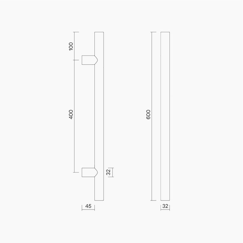 Round Section H-Pull BTB Handle 32 x 400 CTC x 600 OA SSS