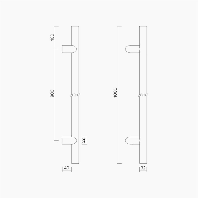 Round Section Offset H-Pull BTB Handle 32 x 800 CTC x 1000 OA SSS