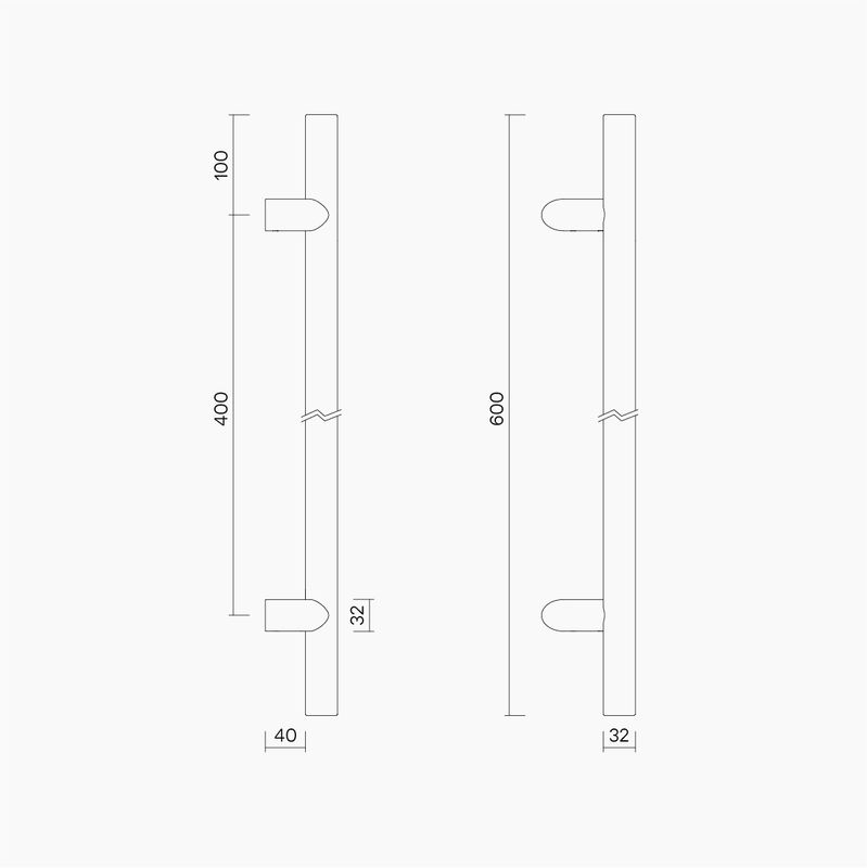 Round Section Offset H-Pull BTB Handle 32 x 400 CTC x 600 OA SSS