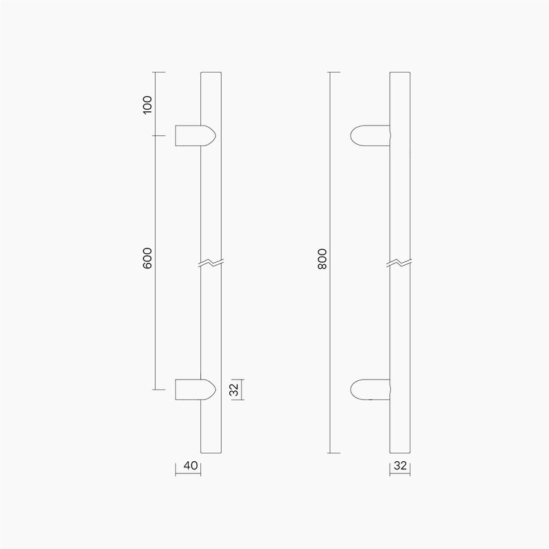 Round Section Offset H-Pull BTB Handle 32 x 600 CTC x 800 OA SSS