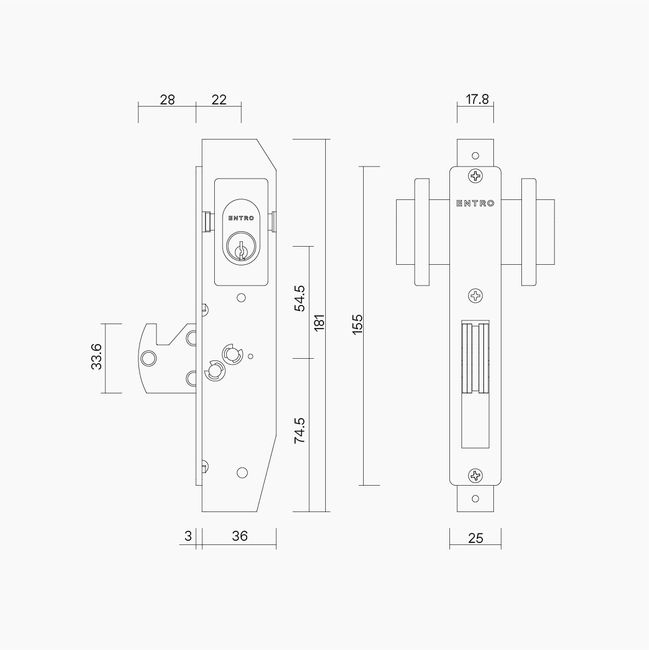 Short Backset Sliding Door Deadlock incl Latching Strike & Twin Escutcheons SIL