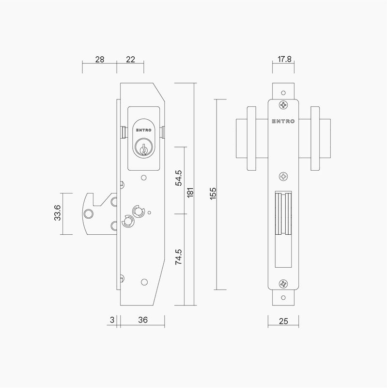 Short Backset Sliding Door Deadlock incl Latching Strike & Twin Escutcheons SIL