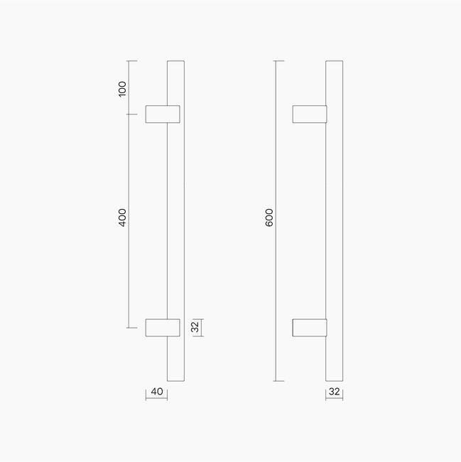 Round Section Offset H-Pull BTB Handle 32 x 400 CTC x 600 OA WHITE OAK