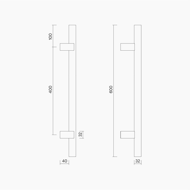 Round Section Offset H-Pull BTB Handle 32 x 400 CTC x 600 OA WHITE OAK