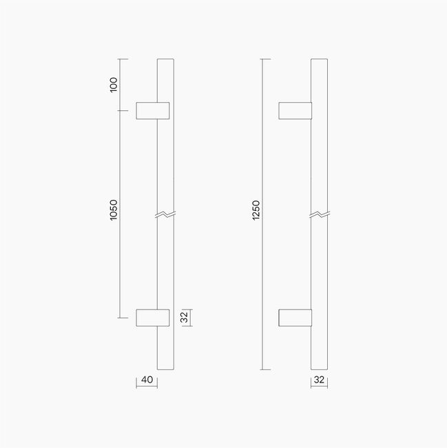 Round Section Offset H-Pull BTB Handle 32 x 1050 CTC x 1250 OA WHITE OAK